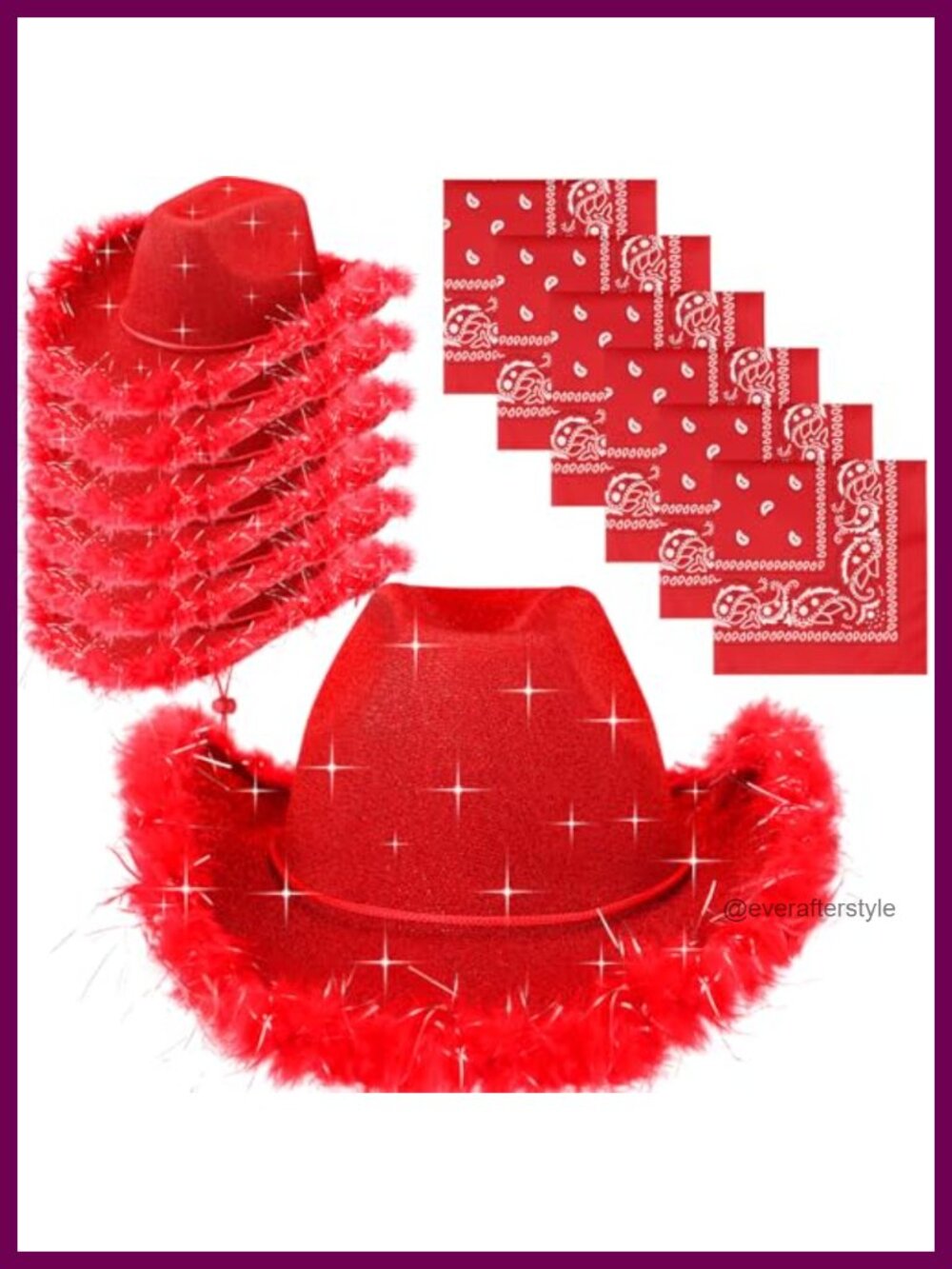 Sparkly Feather Cowboy Hat and Paisley Bandana Set for Western Party